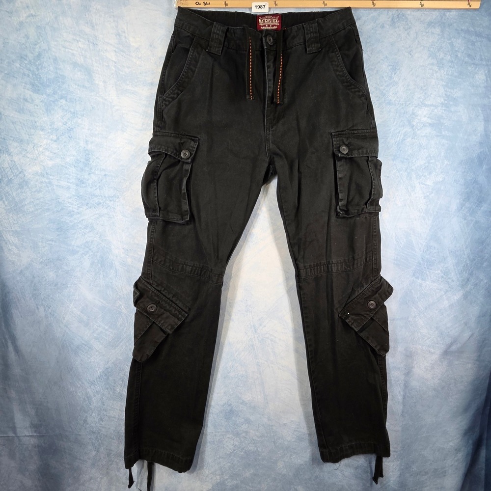 Matchstick Mens Cargo Pants Black Cotton Multi Pocket Workwear Utility 32x31